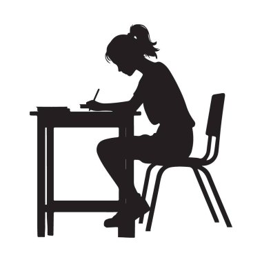 Masa Vektörü İllüstrasyon Tasarımı 'nda Odaklanmış Öğrenci Silüeti Çalışması