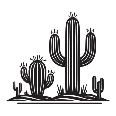 Çöl çevre vektörü grafiğinde Saguaro kaktüsü silueti