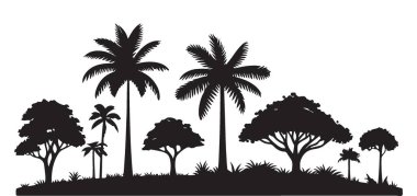 Farklı tropikal bitki örtülerinden oluşan palmiye ağacı silueti.
