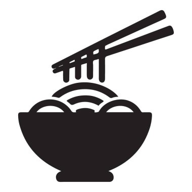 Bir kase erişte silueti ve yemek çubukları Asya yemeği konsepti.