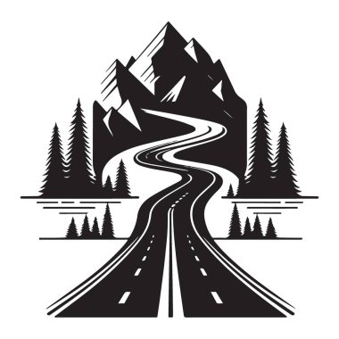 Dağ Yolu Macerası Siluet Vektör Resmetme Seyahat Hedefi