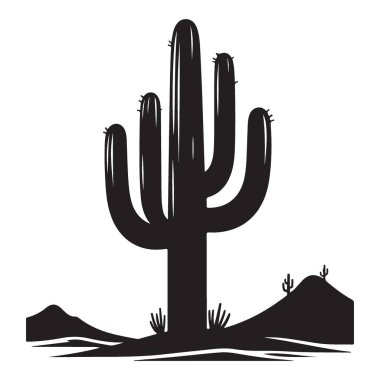 Güneybatı saguaro kaktüs silueti manzara çizim vektörü tasarımı