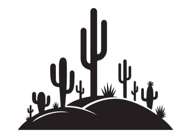 Çeşitli Kaktüslerle Ayrıntılı Çöl Silueti Manzarası Resimleri