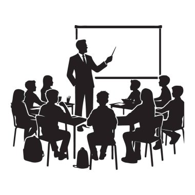 Siluet Öğretmeni Vektörü Ders Sınıfı Eğitim Bilgileri Çizimi