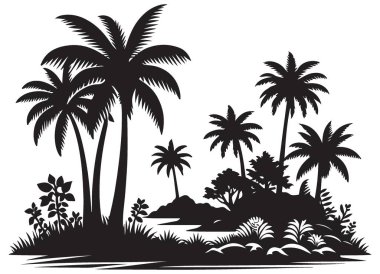 Tropikal Cennet Silueti Vektör Adası Kaçış Tatil Mekanı Sanat Eserleri