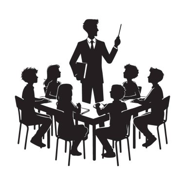 Öğretmen Silueti Vektör Öğretici Öğrenci Eğitim Sınıfı Ortamı İllüstrasyonu