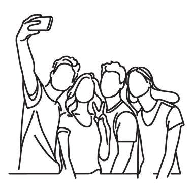 Arkadaşların Selfie Çektiği Mutlu Grup Anı Sonsuza dek Yakalandı