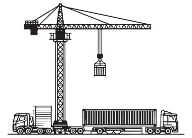 Kamyonda vinç kaldırma konteynırının detaylı Vektör İlülasyonu