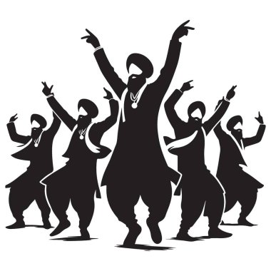Siluet Bhangra Dansçılar Grubu Punjabi Kültür İllüstrasyonunu Kutladı