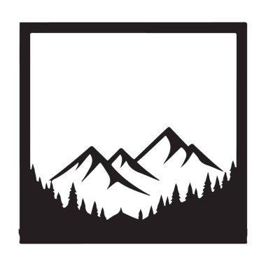 Görkemli dağ sırası ve orman çerçeveli siluet doğa çizimi