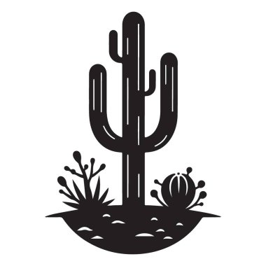 Çöl vektör çiziminde kaktüs bitkisinin silueti.