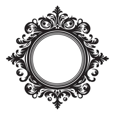 Dönen Çiçek Elementleriyle Süslemeli Yuvarlak Çerçeve Vektörü İllüstrasyonu