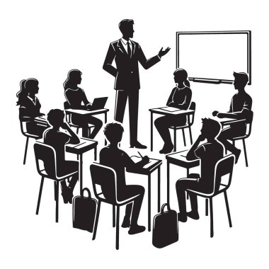 Sınıf Silueti Çizim Öğretmeni Öğrencilere Eğitim ve Öğrenim Dersi