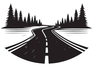 Manzara Yolu Önümüzde Orman Ağaçları Grafik Elementi