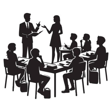 Öğretmenleri ve öğrencileri olan eğitici sınıf illüstrasyonları mükemmel.