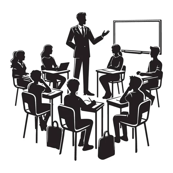 Sınıf Silueti Çizim Öğretmeni Öğrencilere Eğitim ve Öğrenim Dersi