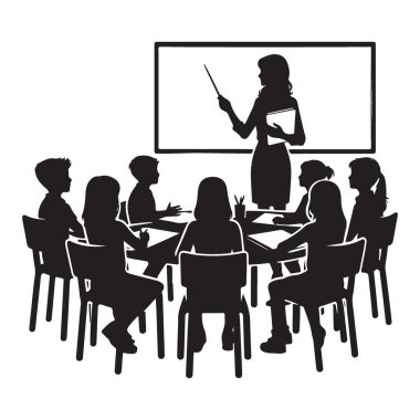 Sınıftaki Öğrencilerle Öğretmenin Siluet Çizimi