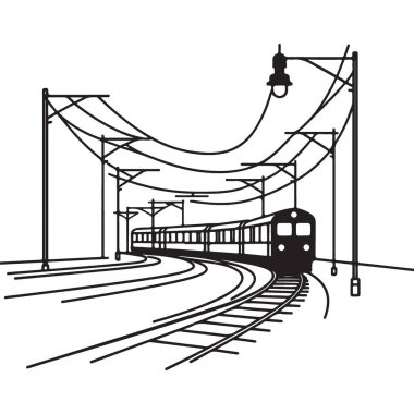 Demiryolu vektör tasarımında modern tren silueti çizimi