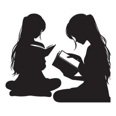 Sessizce kitap okuyan iki genç kadının silueti.