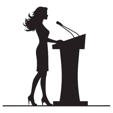 Kadın Liderliği Yetkilendirme Kadın Sözcüsü Podyum Siluet Vektörü