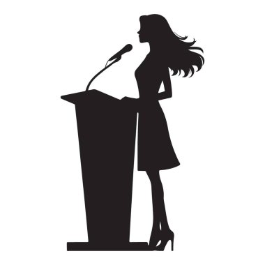 Güçlü Kadın Sözcü Silueti Kürsüde Konuşma Yapıyor