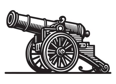 Tarihi ve Askeri Tasarım için Antika Cannon Silueti Çizimi