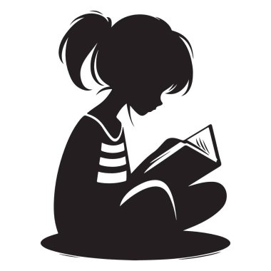 Siluet Çizimi Küçük Kız Bir Kitap Vektörü Tasarımı Okuyor