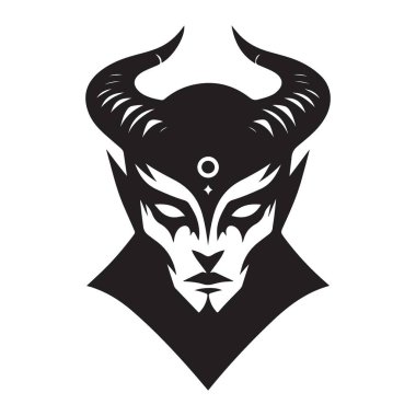 Kara Vektör Sanat İllüstrasyonlu Gizemli Siluet Şeytanı