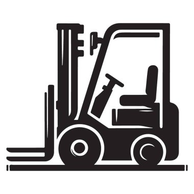 Depolar ve Lojistik için Siyah Forklift Kamyonu Siluet Vektör İllüstrasyonu