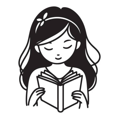 Kız Okuma Defteri Silüet Vektörü Öğrenim ve Bilgi İllüstrasyonu