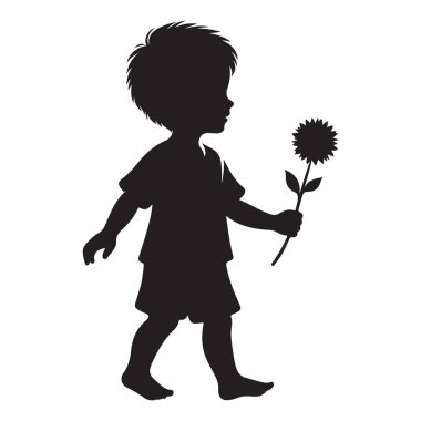 Masumiyet İçin Çiçek Vektörü İllüstrasyonlu Bir Çocuğun Silueti