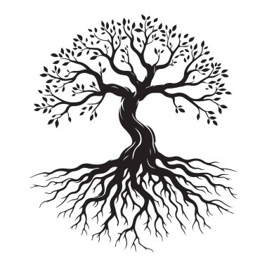 Derin kök sistemine sahip yaşam vektör tasarımının sembolik ağacı