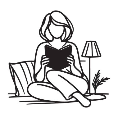 Ev Resimleri Vektör Tasarımında Dinlendirici Kadın Okuma Kitabı