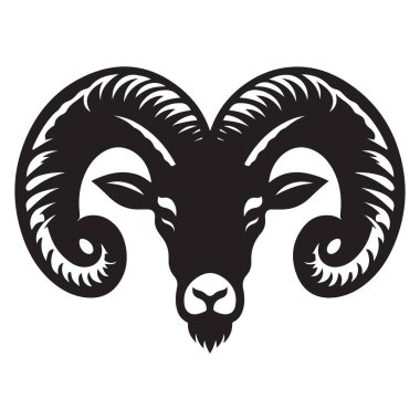 Koç başlı resimleme vektörünün silueti eğri boynuzları ile grafiksel