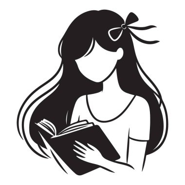 Proje için Kız Okuma Defteri Gösterimi Silueti