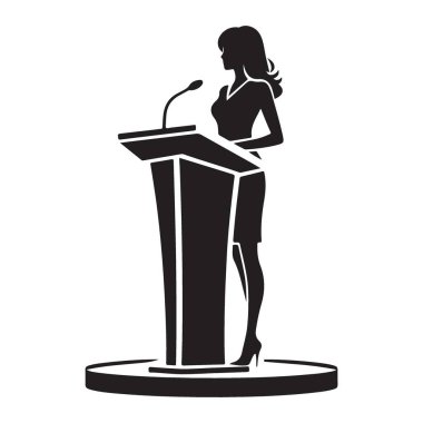 Güçlü Kadın Silueti Podyum Vektörü Grafik Elementi Üzerine Konuşuyor