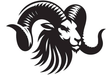 Ayrıntılı Boynuzları olan Ram Baş Siluet Vektör İllüstrasyonu