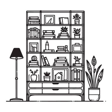 Kitaplık İçi Vektör İllüstrasyonu Kitaplar ve Dekorasyonlarla