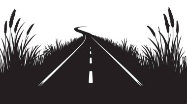 Görüntü Tasarımı İçin Çimen Kenarlı Yol Silueti Vektör Resimleri