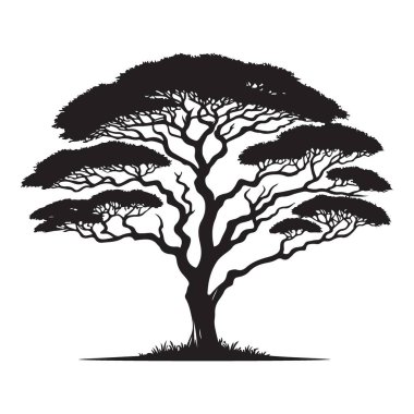 Afrika Peyzaj Tasarımı için Muhteşem Akasya Ağacı Silüeti Vektör İllüstrasyonu