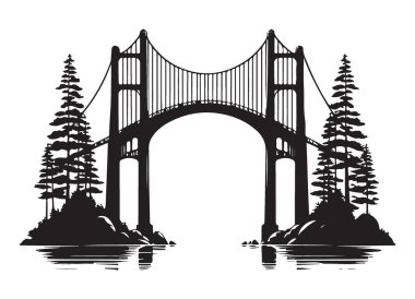 Manzaralı Köprü Silüet Vektör Sanatı Manzaraları Birleştiriyor