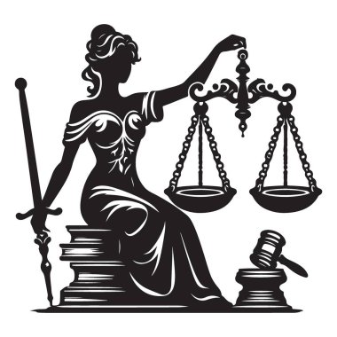 Bayan Adalet Silueti Hukuk ve Hukuk Sisteminin Vektör Sembolü