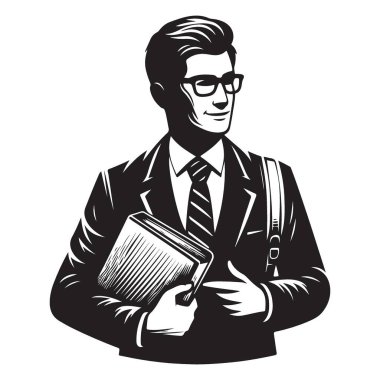 Güvenilir Avukat Siluet Vektör Tutma Defteri Hukuk kariyerine hazır