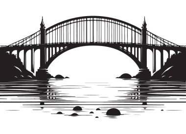 Sahne Manzaraları İçin Su Vektörü İllüstrasyonu Üzerine Mimari Köprü
