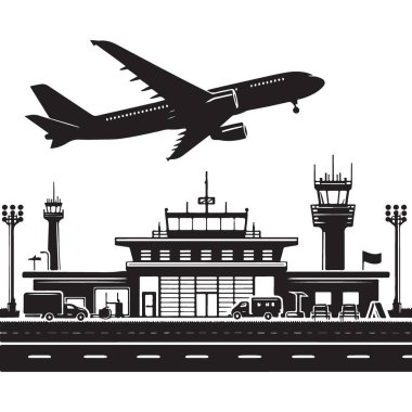 Havaalanı ve uçak vektör çizimi kalkış nakil tasarımı