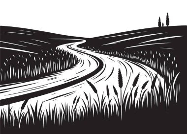 Manzaralı Yol Görüntü Çizimi Kırsal Arazi Tasarımı