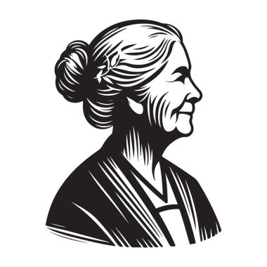 Yaşlı Kadın Portresi 'nin Zarif Siluet Vektör İllüstrasyonu