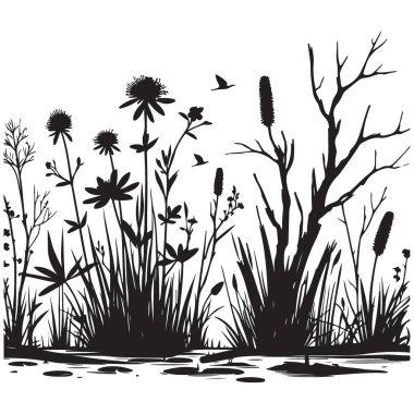 Su Yansımalı Doğal Bataklık Sahnesi Silueti