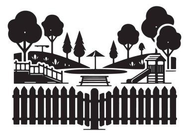 Oyun Ekipmanları Siluet Vektör İllüstrasyonlu Halk Parkı