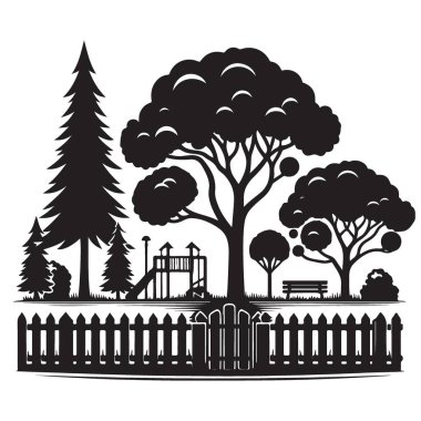 Şehir dışı için Park Manzarası Siluet Vektör İllüstrasyonu
